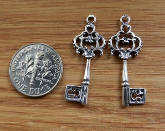 Sterling Silver Key Charms Filigree for Earrings, Pendant, Bracelet