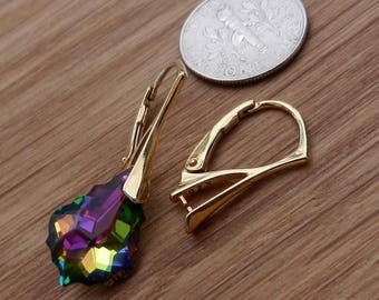 Fili per orecchini con chiusura a leva in vermeil oro 14k, componenti in argento sterling
