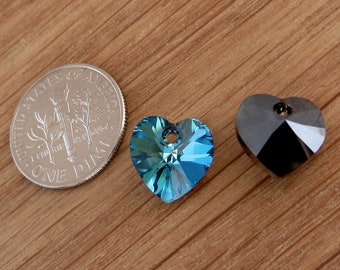 2pcs Swarovski Crystal 6228 HEART Bermuda BLUE BBL 10mm