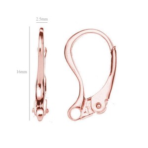 Sterling silver Rose Gold plated lever back earrings, leverback ear wire