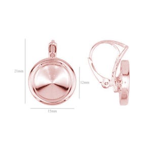 EXCLUSIVE Rose Gold, Sterling Silver Lever Back ear wires for Swarovski Crystals 1122 Rivoli 12mm