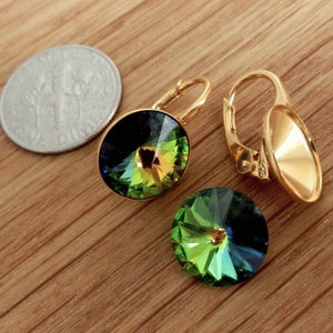 Vermeil Lever Back Earrings: Sterling Silver, 10mm Swarovski Rivoli Setting