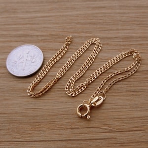 VERMEIL 24k Gold over Sterling Silver Curb Chain,  1.4mm Clasp Spring Ring, Select Length