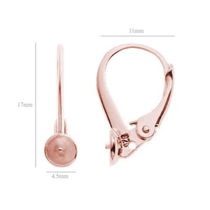 Rose Gold Sterling Silver Lever Back Earwires: 4-6mm Half Drilled Beads