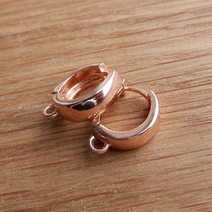 Rose Gold Hoop Huggie Earrings: 925 Sterling Silver Hinged Earrings