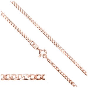Rose Gold, Sterling Silver Curb Chain, 1.4mm Clasp Spring Ring, Select Length