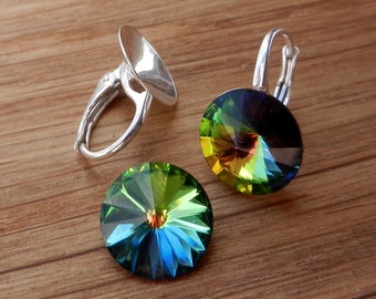 Sterling Silver Lever Back Earrings for Swarovski 1122 Rivoli (12mm)