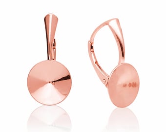 Rose Gold, Sterling Silver Lever Back earrings for Swarovski Crystals 1122 Rivoli 14mm
