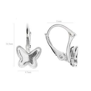 Sterling Silver Lever Backs ear for Swarovski Crystals 2854 Butterfly Flat Back 8mm