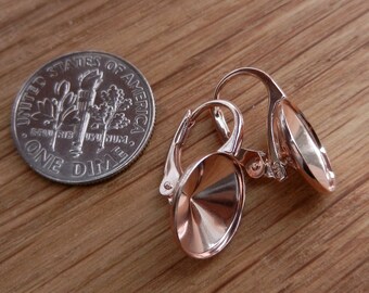 ROSE GOLD Lever Back earrings for Swarovski Crystals 1122 Rivoli SS47 10mm