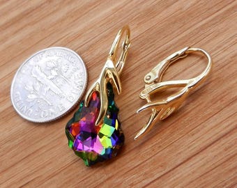 Chiusura a leva per orecchini in vermeil oro 14k con cauzione per cristalli