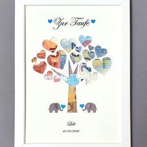 Geldgeschenk zur Taufe, Taufgeschenk Junge, Geschenk zur Taufe ,Geschenk personalisiert ,Taufbaum, Bilderrahmen mit Daten