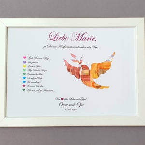 Geldgeschenk zur Konfirmation,Konfirmationsgeschenk Mädchen und Jungen,Geschenk Konfirmation personalisiert,Taufe,Bilderrahmen Friedenstaube