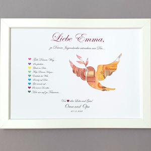Geldgeschenk zur Jugendweihe, Geschenk Jugendweihe Mädchen und Jungen, Geschenk personalisiert, Bilderrahmen Jugendweihe Friedenstaube