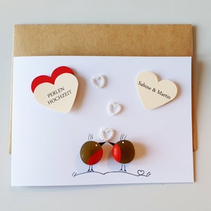 Geschenkkarte Perlenhochzeit mit kleinen Vögelchen, 30 Jahrestag, Meerglas, Klappkarte, Wunschnamen, Karte 30 Hochzeitstag, Grußkarte Liebe
