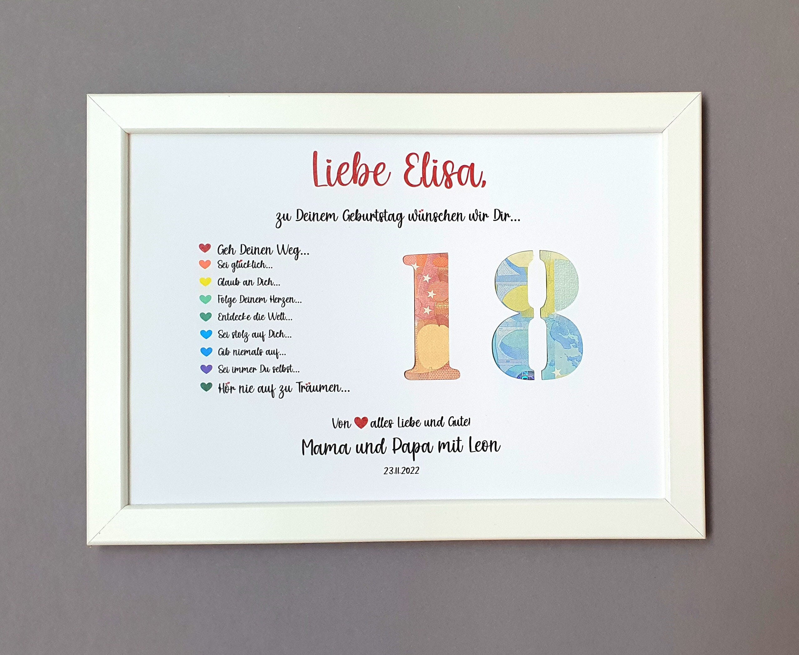 Geldgeschenk 18. Geburtstag, Geldgeschenk personalisiert Mädchen und