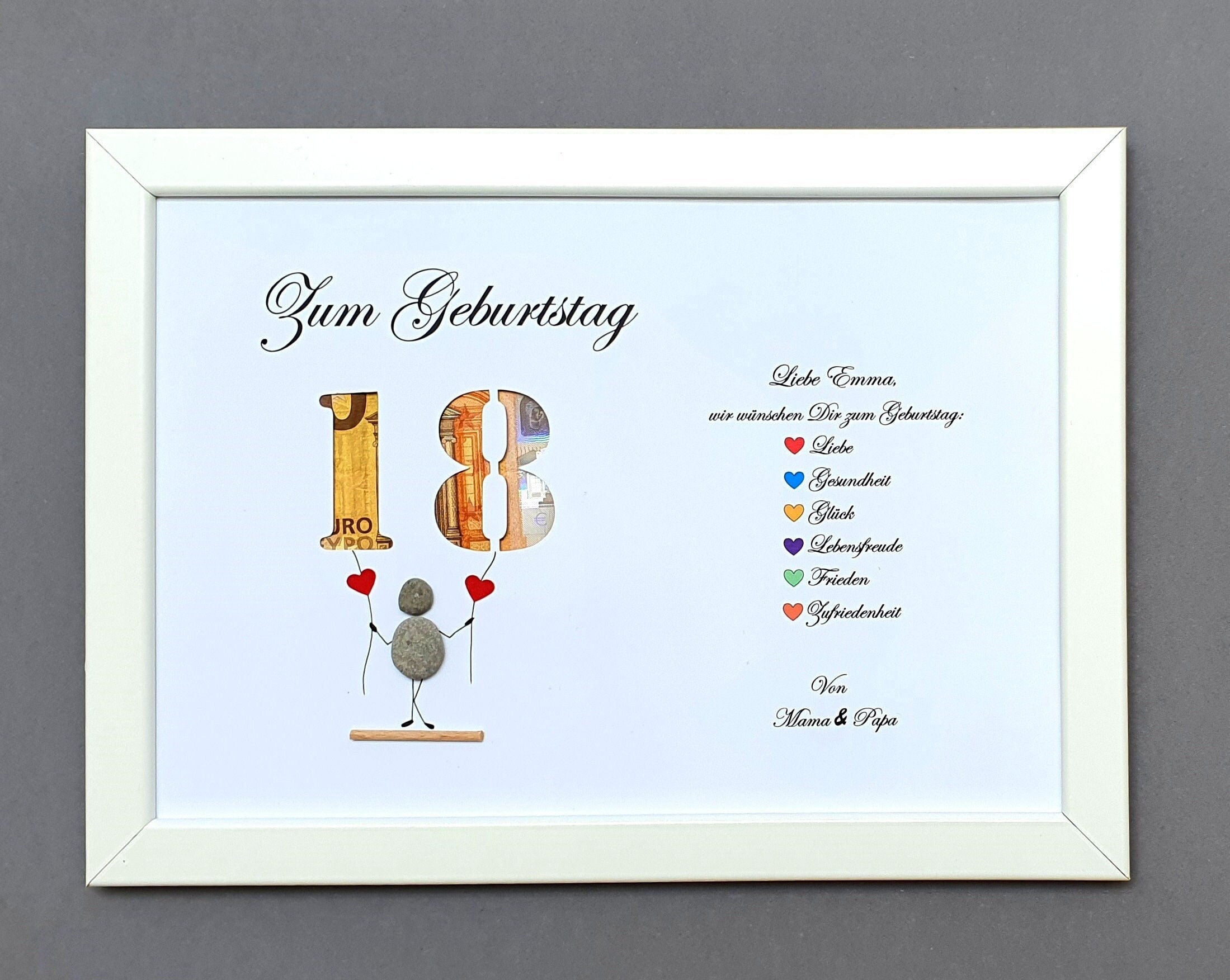 Steinbild 18. Geburtstag, Geldgeschenk personalisiert