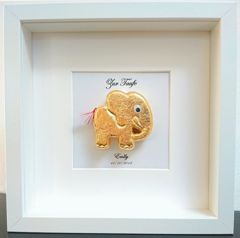 Taufgeschenk, personalisiertes Geschenk Baby, Geburt, Taufe, Elefant, Glücksbringer, Name, Geburtsdatum,Taufdatum,gold Bild 1