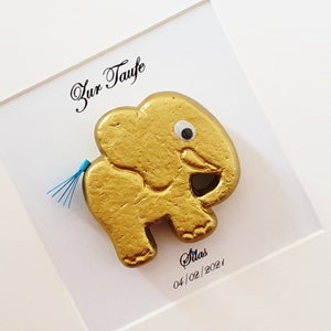 Taufgeschenk, personalisiertes Geschenk Baby, Geburt, Taufe, Elefant, Glücksbringer, Name, Geburtsdatum,Taufdatum,gold Bild 4