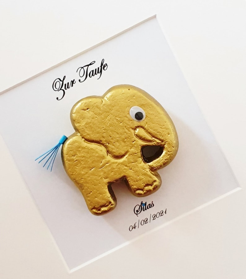 Taufgeschenk, personalisiertes Geschenk Baby, Geburt, Taufe, Elefant, Glücksbringer, Name, Geburtsdatum,Taufdatum,gold Bild 4