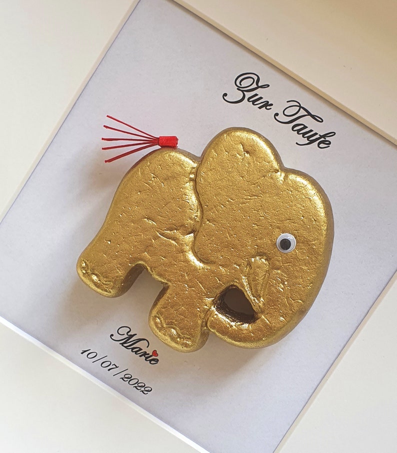 Taufgeschenk, personalisiertes Geschenk Baby, Geburt, Taufe, Elefant, Glücksbringer, Name, Geburtsdatum,Taufdatum,gold Bild 7