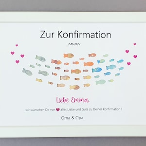 Geldgeschenk zur Konfirmation, Erstkommunion,Kommunion,Firmung,Taufgeschenk,Bilderrahmen Fischschwarm Mädchen Jungen personalisiert