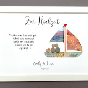 Geschenk zur Hochzeit, Geldgeschenk zur Hochzeit, Steinbild Hochzeit, Kieselsteinbild Hochzeit, Geschenk Hochzeit ,Hochzeitsgeschenk Schiff