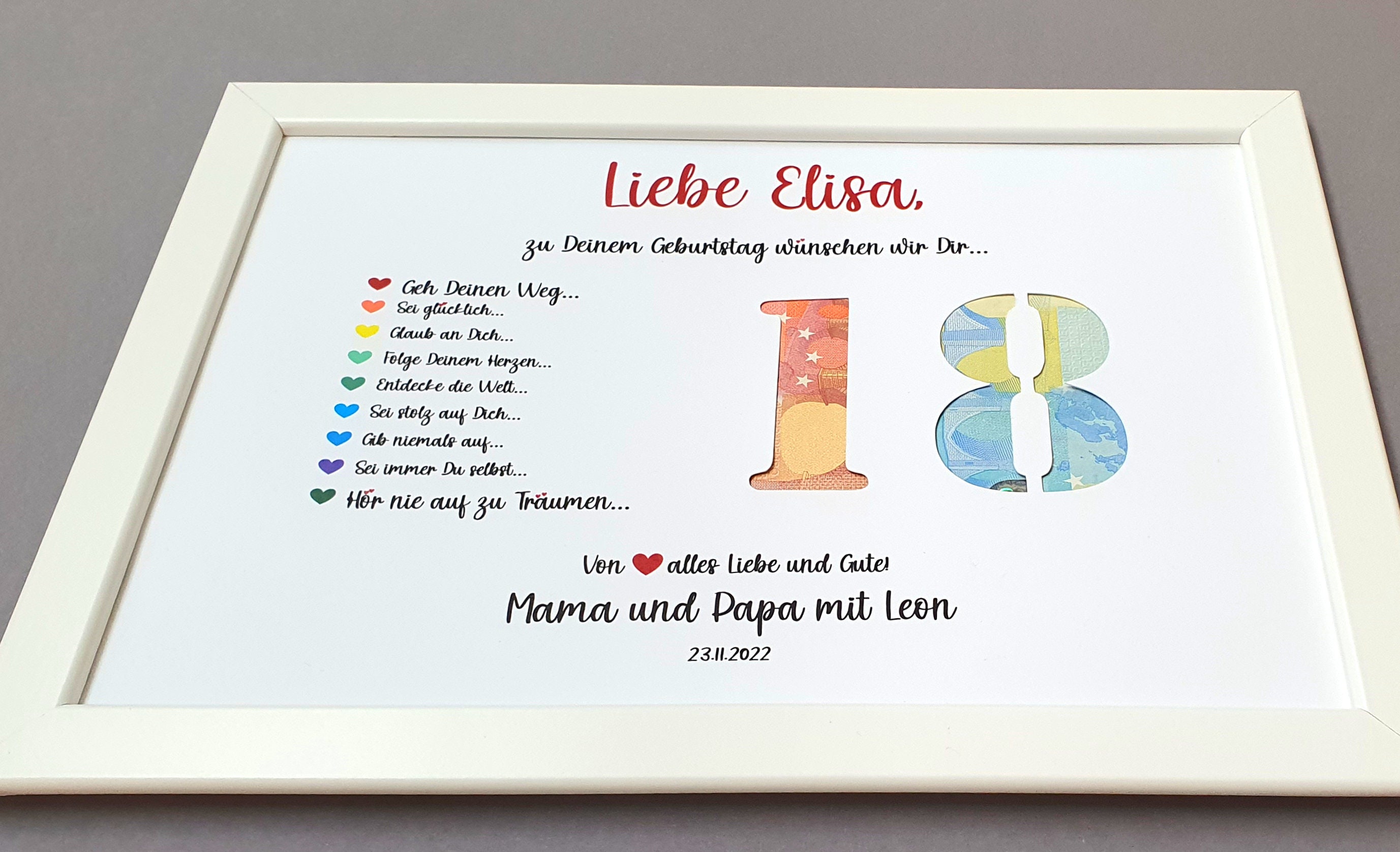 Geldgeschenk 18. Geburtstag, Geldgeschenk personalisiert Mädchen und