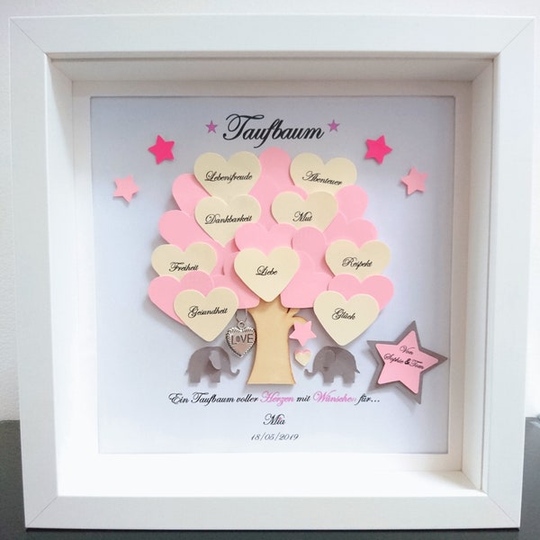 Taufbaum,Taufgeschenk Mädchen,Geschenk zur Taufe,Taufbild Mädchen,Lebensbaum,individuelles Geschenk,personalisierte Wünsche,Bilderrahmen