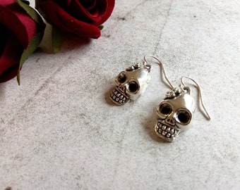 Skull earrings Silver skull jewellery Day of the Dead skulls Gothic earrings