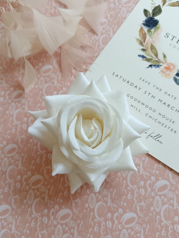 Ivory rose pin up hair flower real looking ivory rose hair clip velvet touch rose prom hair flower