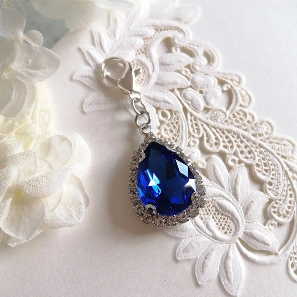 Something blue bouquet charm Royal blue purse charm keepsake gift for bride Vintage style charm