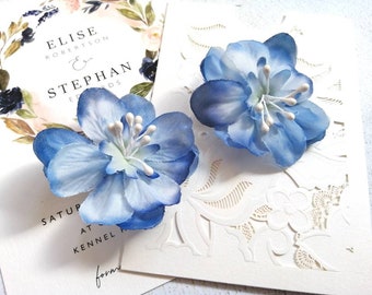 Blue flower hair clips set of 2 blue hair accessory Something blue hair flowers