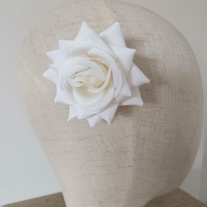 Ivory rose pin up hair flower real looking ivory rose hair clip velvet touch rose prom hair flower image 3
