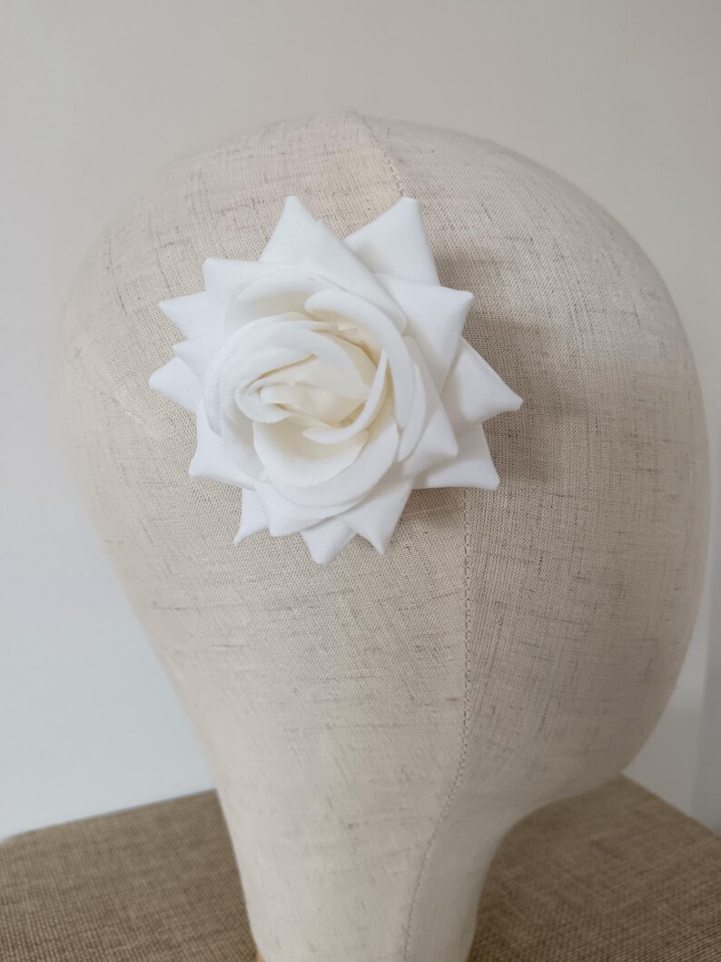 Ivory rose pin up hair flower real looking ivory rose hair clip velvet touch rose prom hair flower image 3