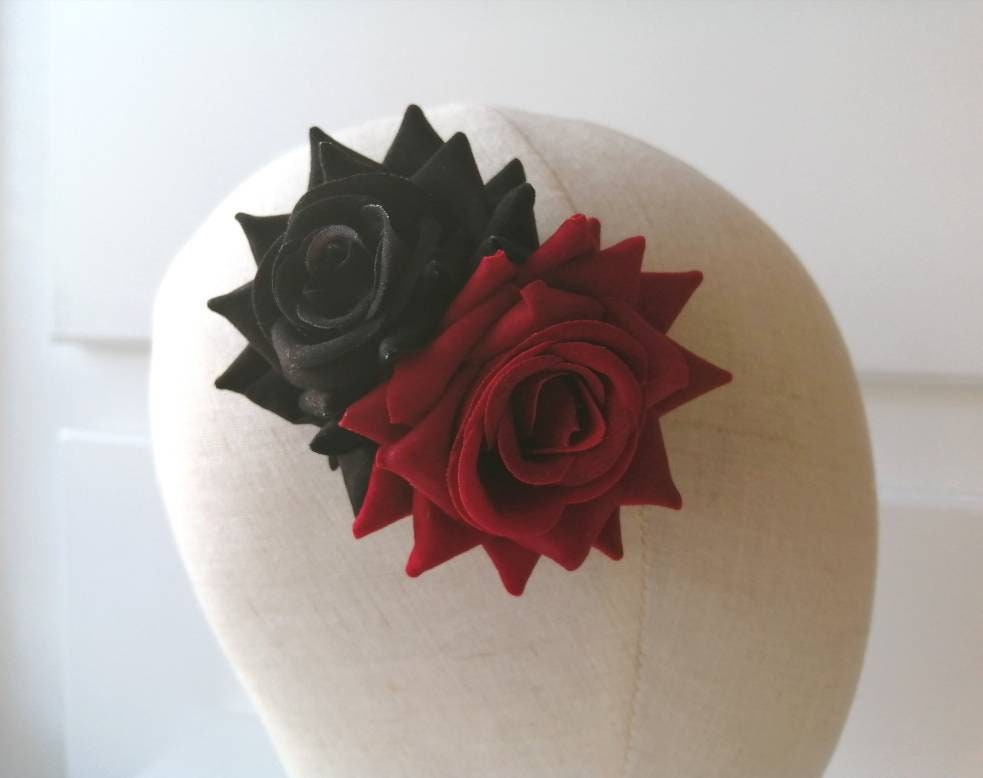 Red and Black Velvet Touch Rose Hair Clip - Etsy display picture 1
