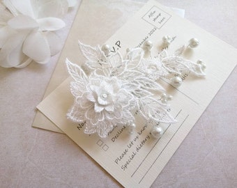 Ivory lace and pearls bridal hair accessory