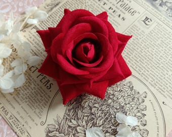 Red Velvet Rose Hair Clip: Pin Up Flower Accessory
