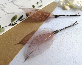 Leaf hair pins set of 2 hair pins real leaf hair grips fairy wings leaf bobby pins