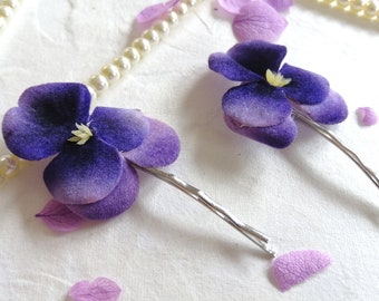Pansy hair pins viola set of 2 hair pins lilac pansy bridal hair pins purple viola flower hair grips