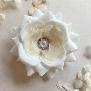 Ivory velvet touch rose bridal hair flower ivory rose and pearl real looking rose hair clip bridesmaid rose hair clip