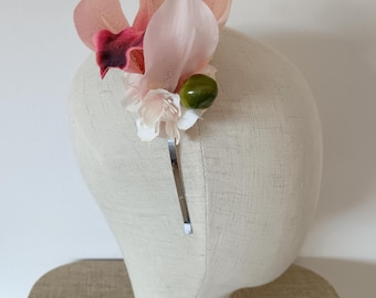 Pink Orchid and Hydrangea Hairband