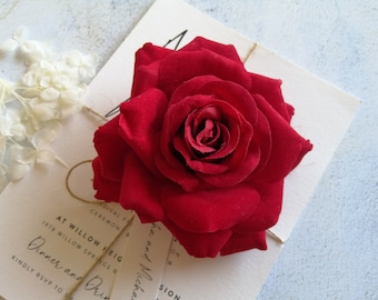 Red Velvet Touch Rose Hair Clip