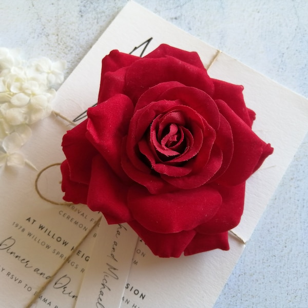 Red rose hair flower prom red rose hair flower velvet touch rose hair flower real looking red rose hair clip dance hair flower