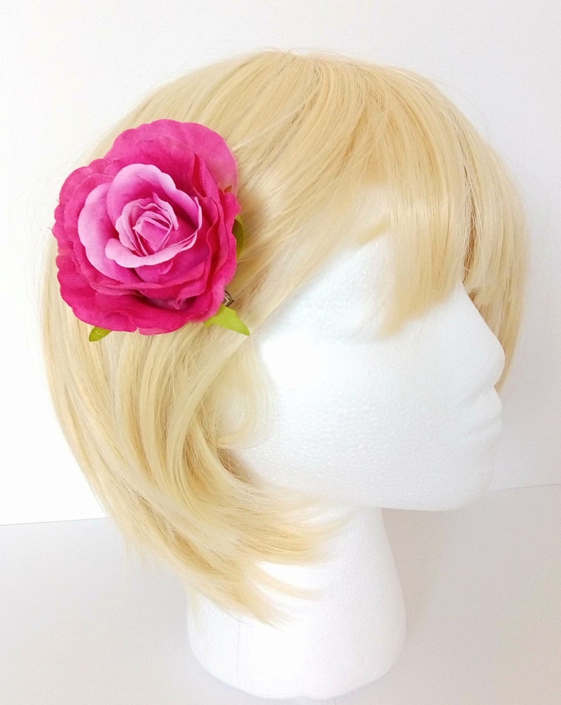 Pink silk rose hair clip