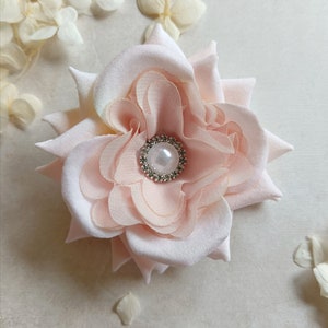 Pink velvet touch rose bridal hair flower blush pink rose and pearl real looking rose hair clip bridesmaid rose hair clip