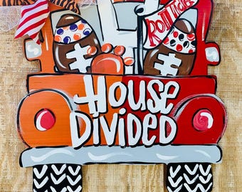 House Divided Door Hanger | Football Truck Sign | Sports Door Decor | Fall Door Sign