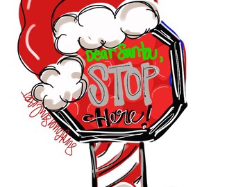Santa Stop Here Door Hanger | Christmas Door Decor | Seasonal Door Sign