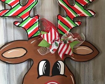 Reindeer Colorful Door Hanger | Christmas Door Decor | Seasonal Sign