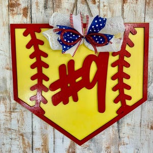 Softball or baseball home plate 3D door hanger | Sports Door Decor | Home Plate Door Sign
